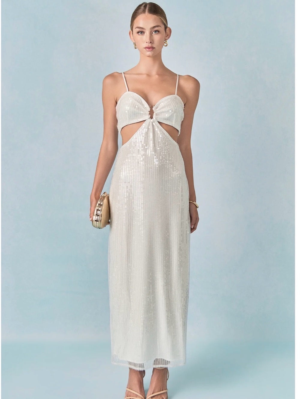 Endless Rose Sequin Cutout Maxi Dress in White NWT